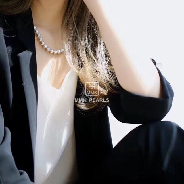 8.0-8.5mm Japanese Akoya Gray Pearl Single String Necklace