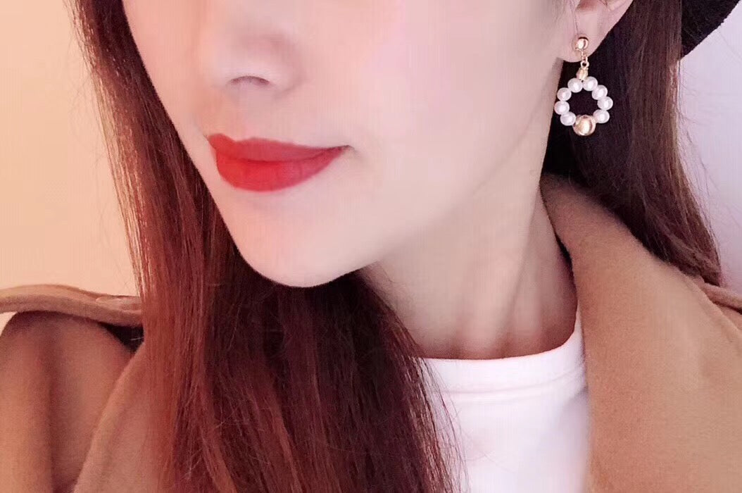 Front Hoop Pearl Post Earrings