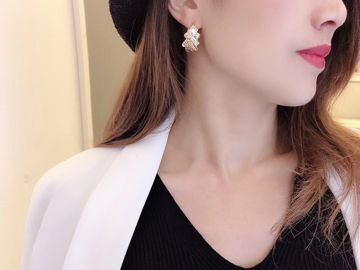Oak Leaf Pearl Post Earrings
