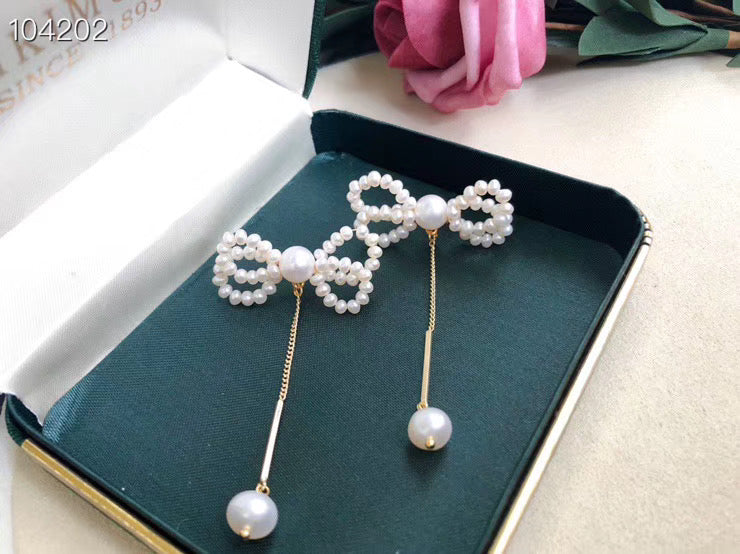 Handmade Bowtie Pearl Earrings
