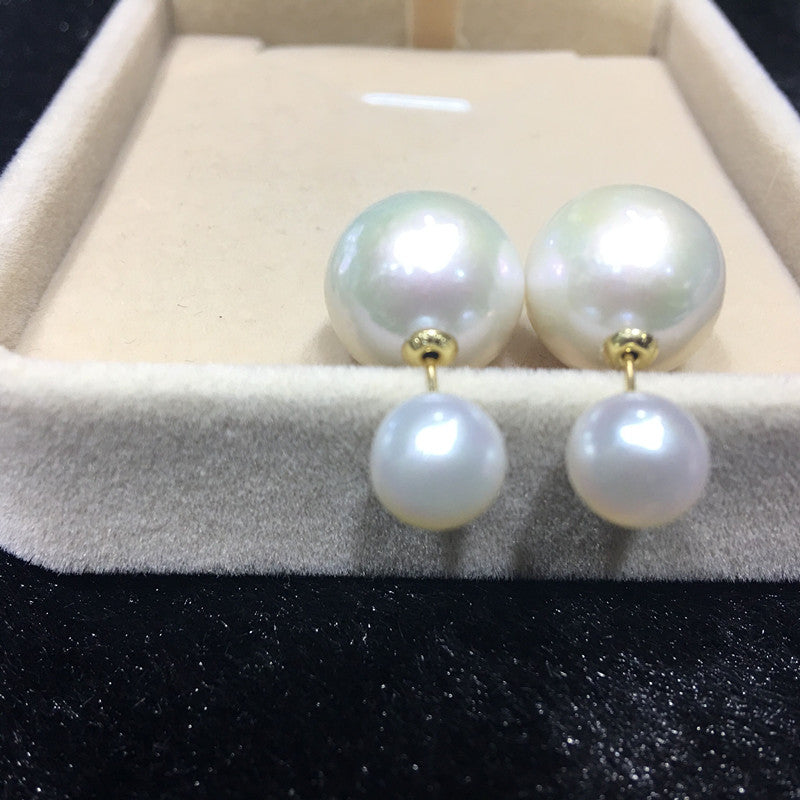 7-14mm Authentic Pearl Front-Back Double Sided Studs Earrings in 18K Gold