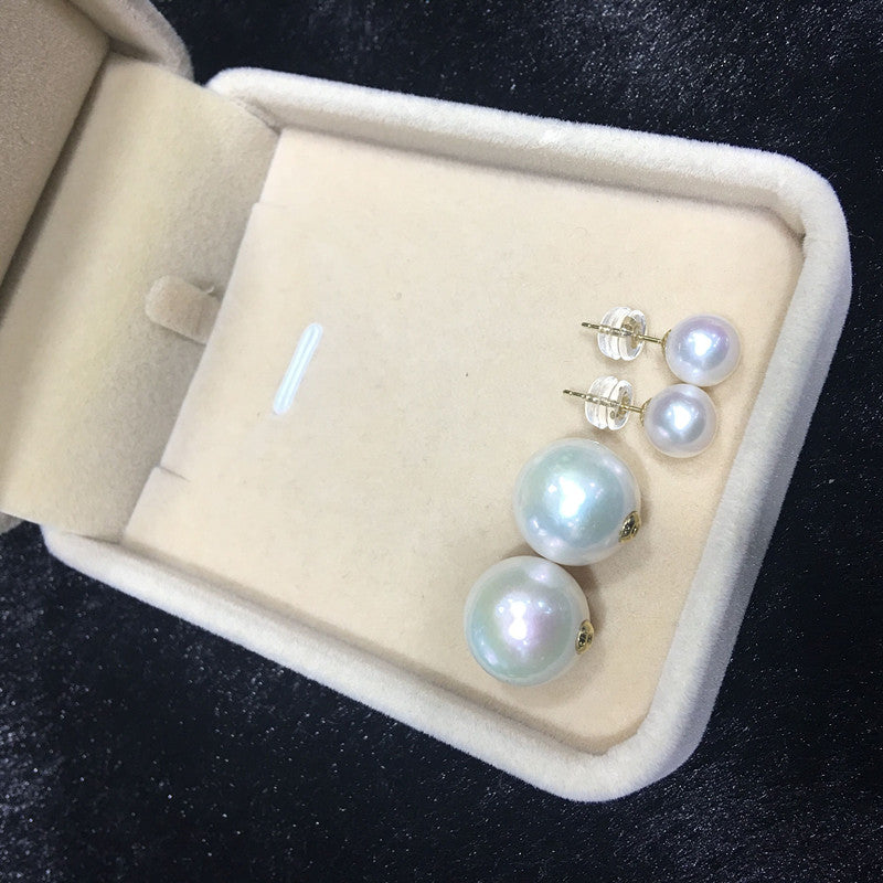 7-14mm Authentic Pearl Front-Back Double Sided Studs Earrings in 18K Gold