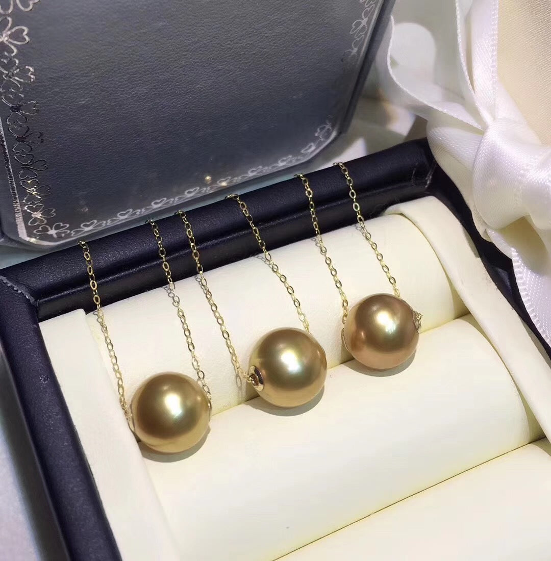 18K Gold 11-12mm South Sea Golden Pearl Necklace