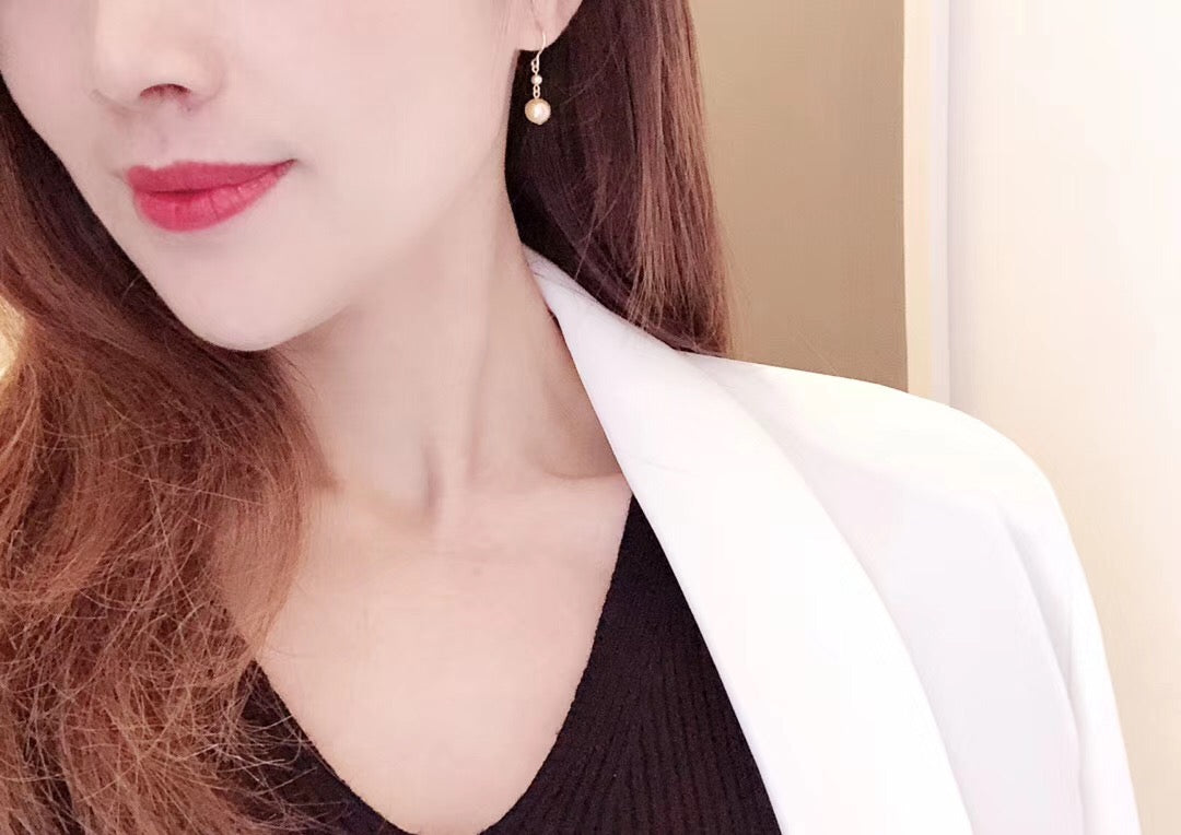 Japanese Golden Akoya Pearl Drop Earrings Single Pearl
