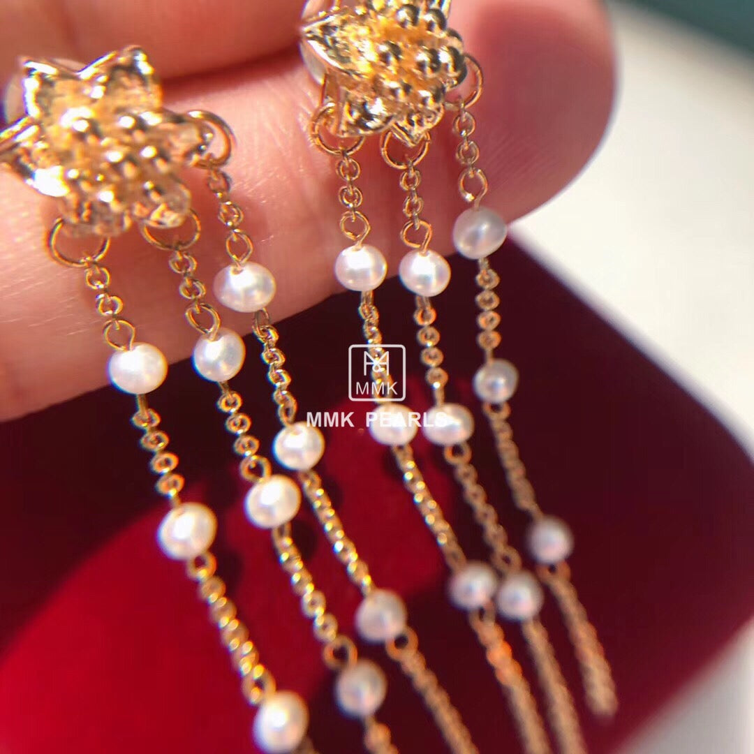 Bauhinia Flower Pearl Tassel Earrings