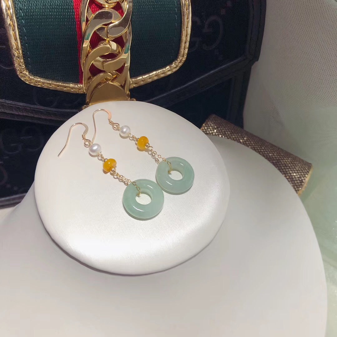 Lucky Jade and Pearl Pendant and Earrings Set