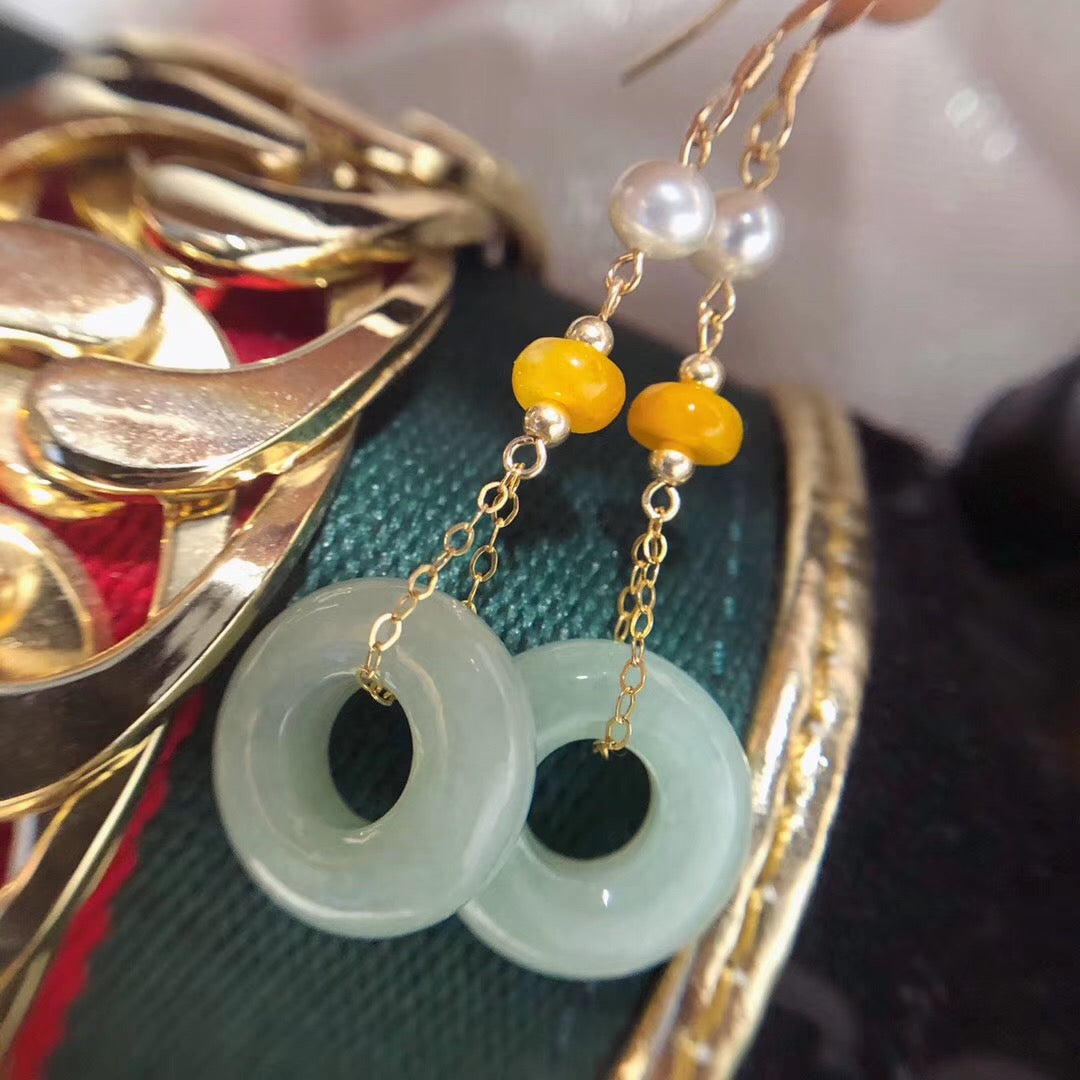 Lucky Jade and Pearl Pendant and Earrings Set