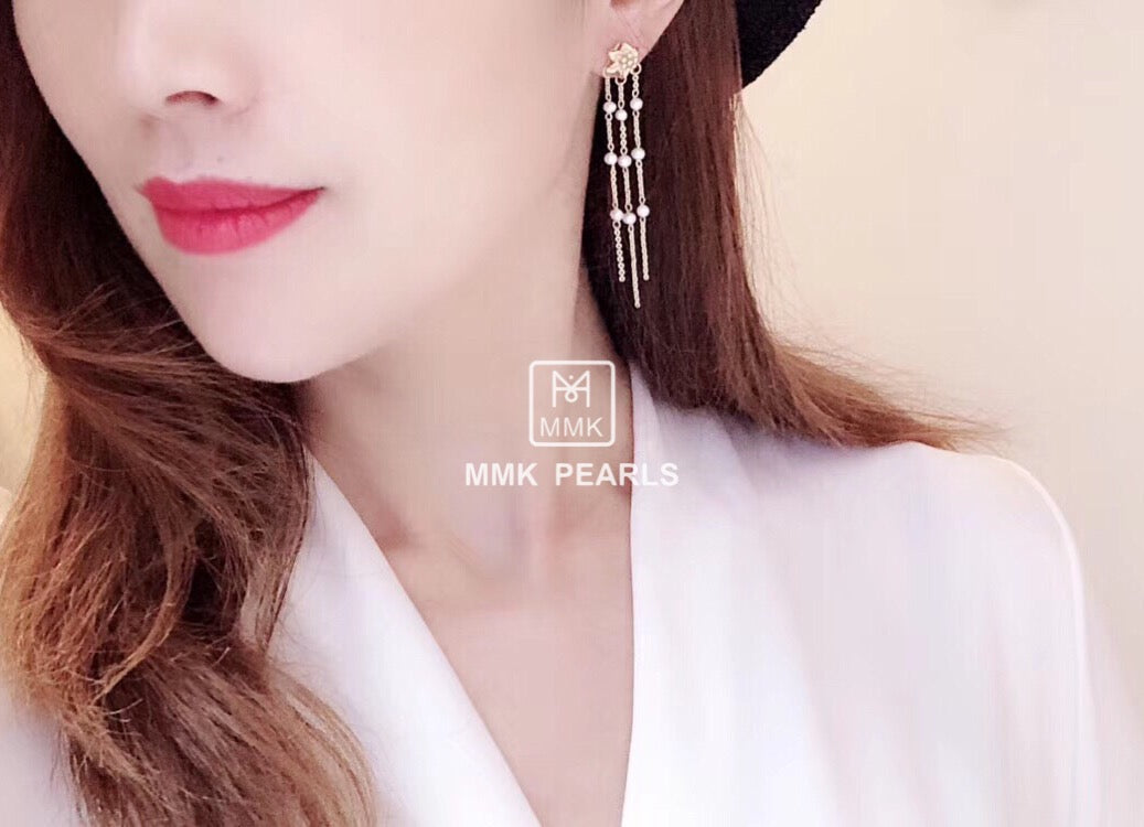 Bauhinia Flower Pearl Tassel Earrings
