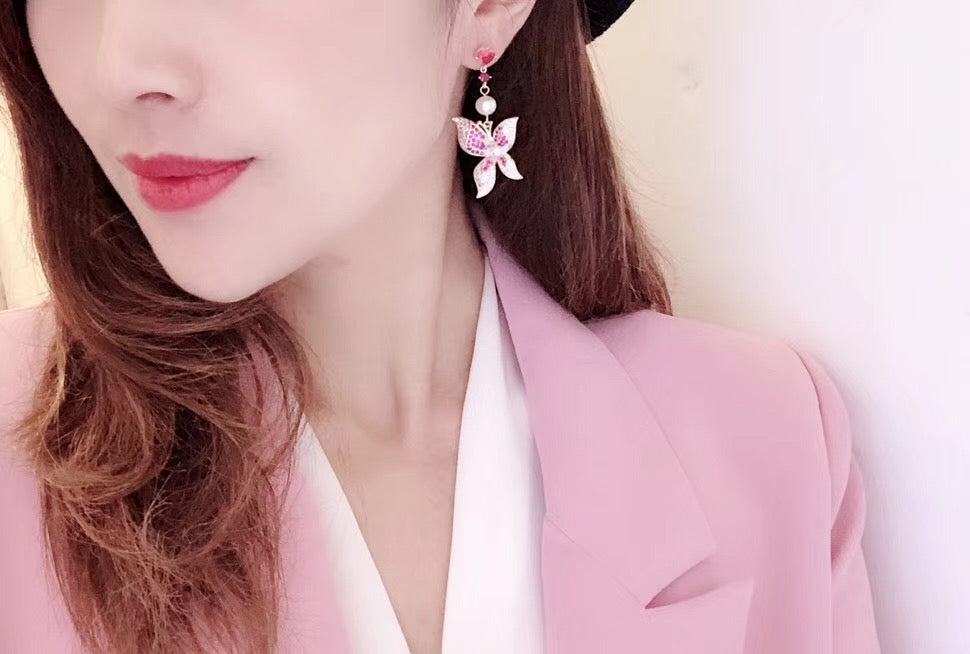 Lab-Created Red Ruby Butterfly Earrings