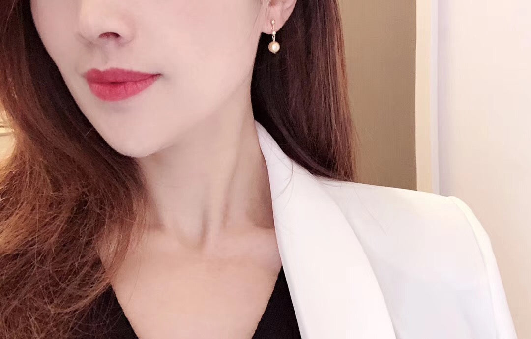 Japanese Golden Akoya Pearl Drop Earrings Single Pearl