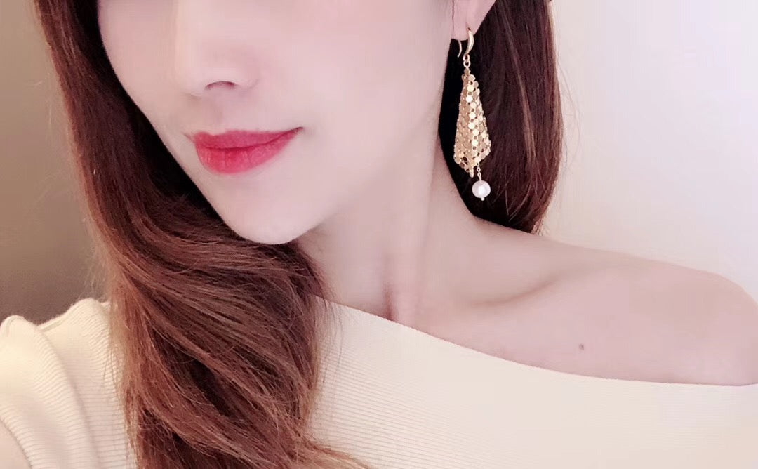 Golden Sequin Drop Earrings