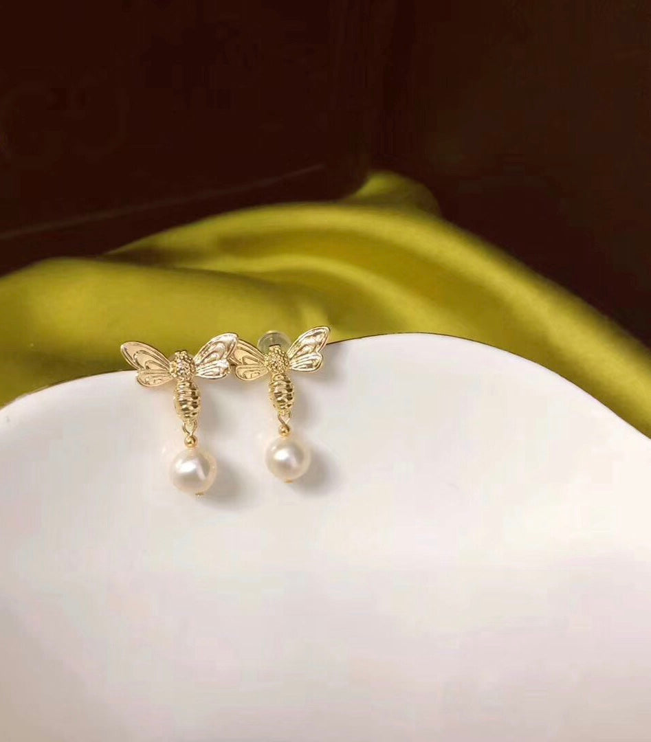 Honey Bee All Natural Pearl Earrings