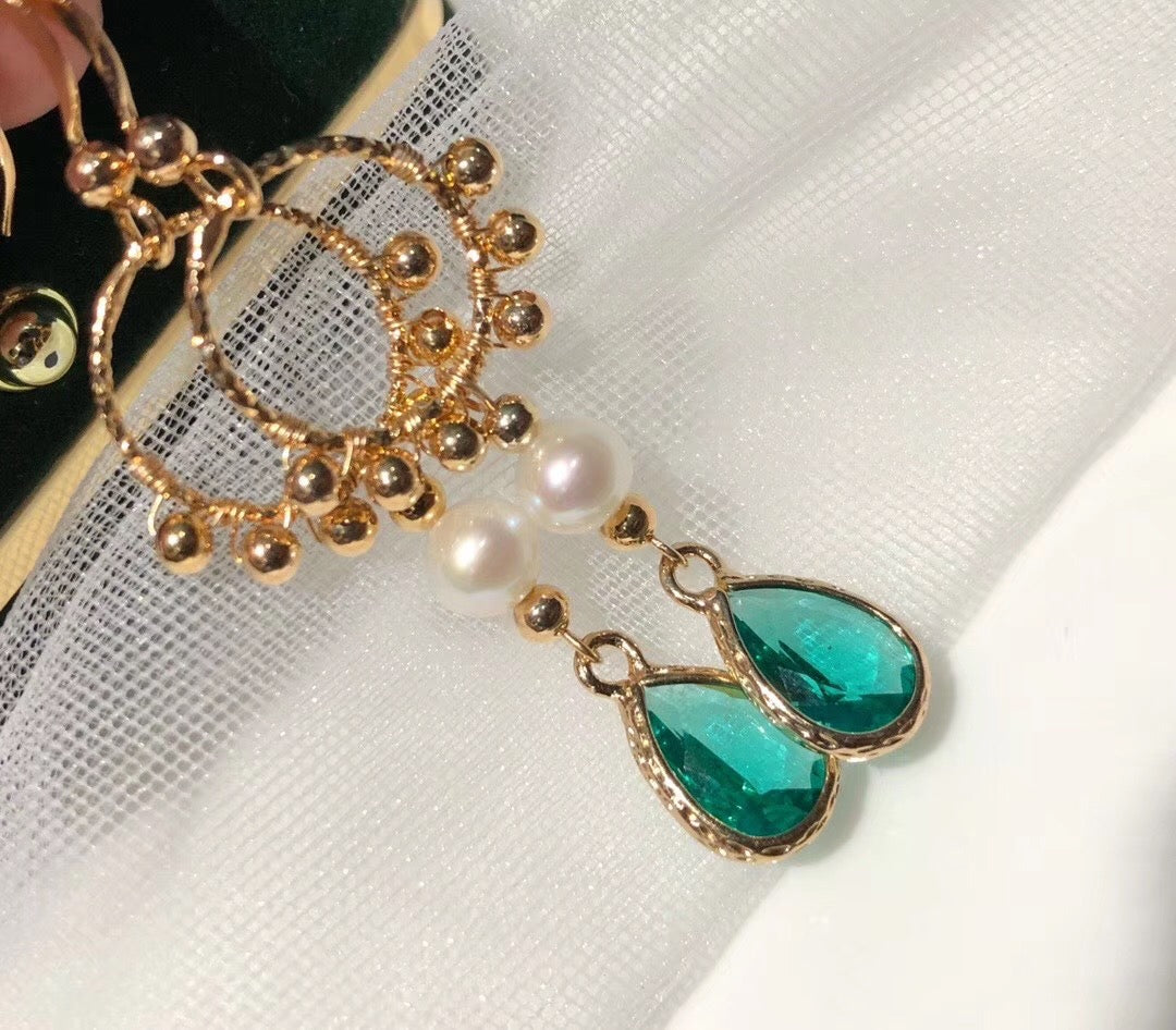 Green Teardrop Zirconia Drop Earrings