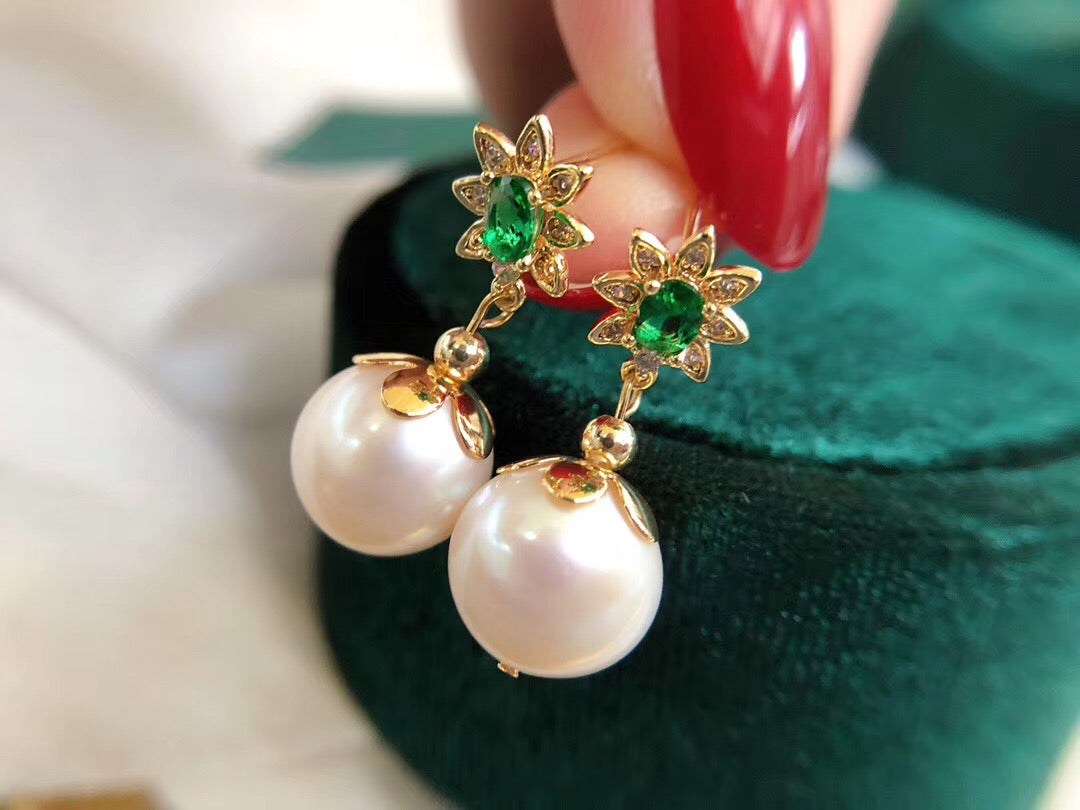 Lab-Created Emerald Gemstone Studs Drop Earrings