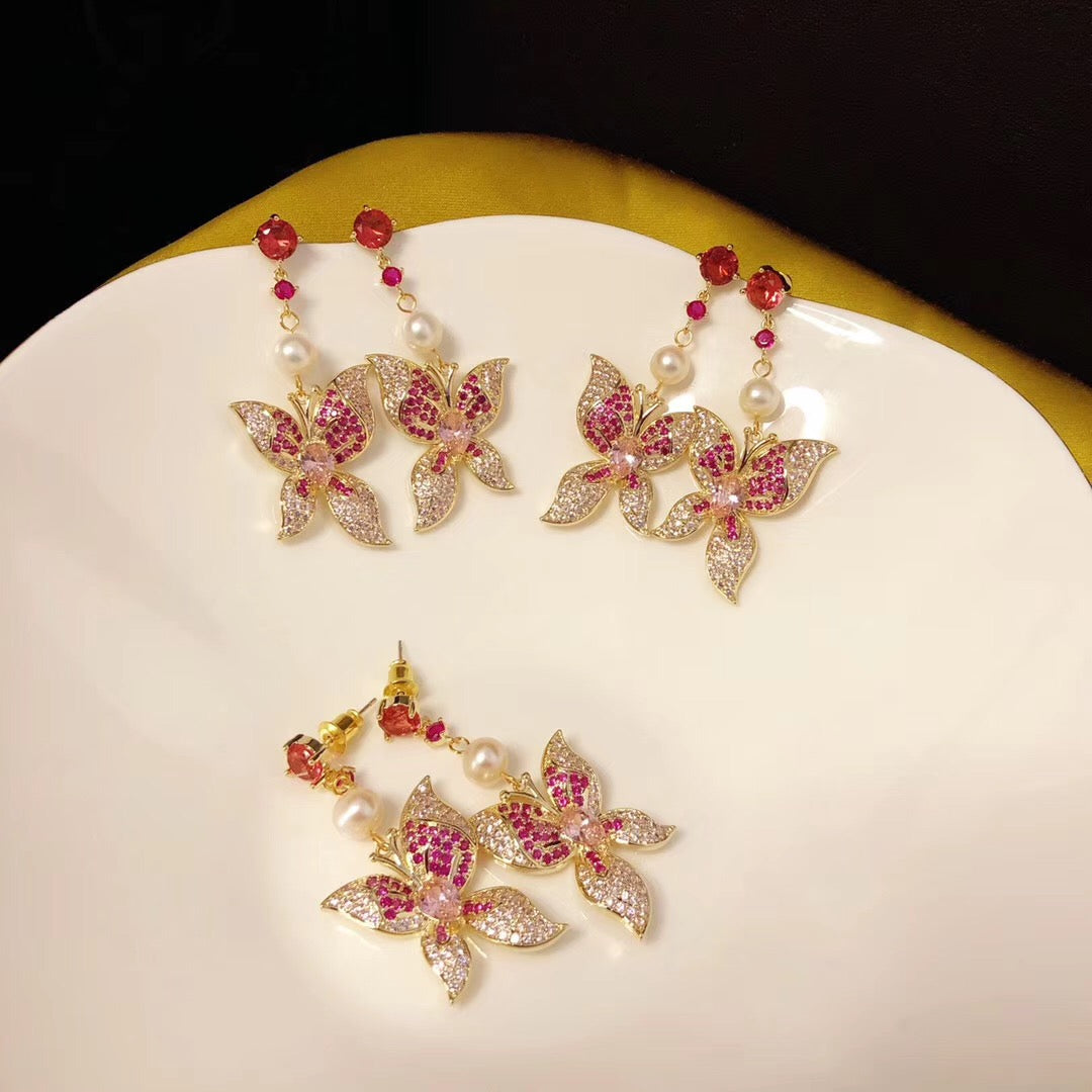 Lab-Created Red Ruby Butterfly Earrings