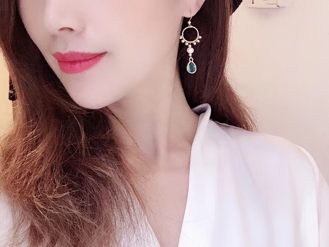 Green Teardrop Zirconia Drop Earrings