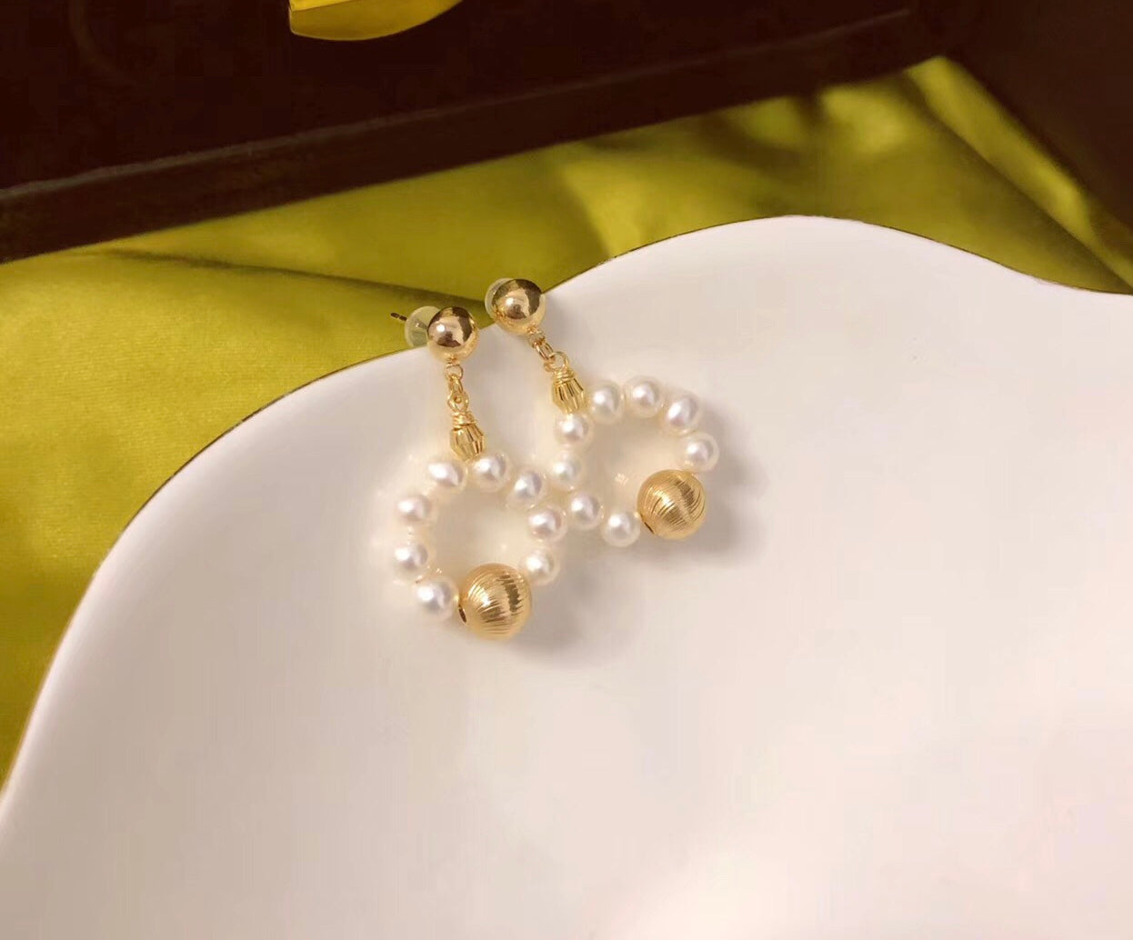 Front Hoop Pearl Post Earrings
