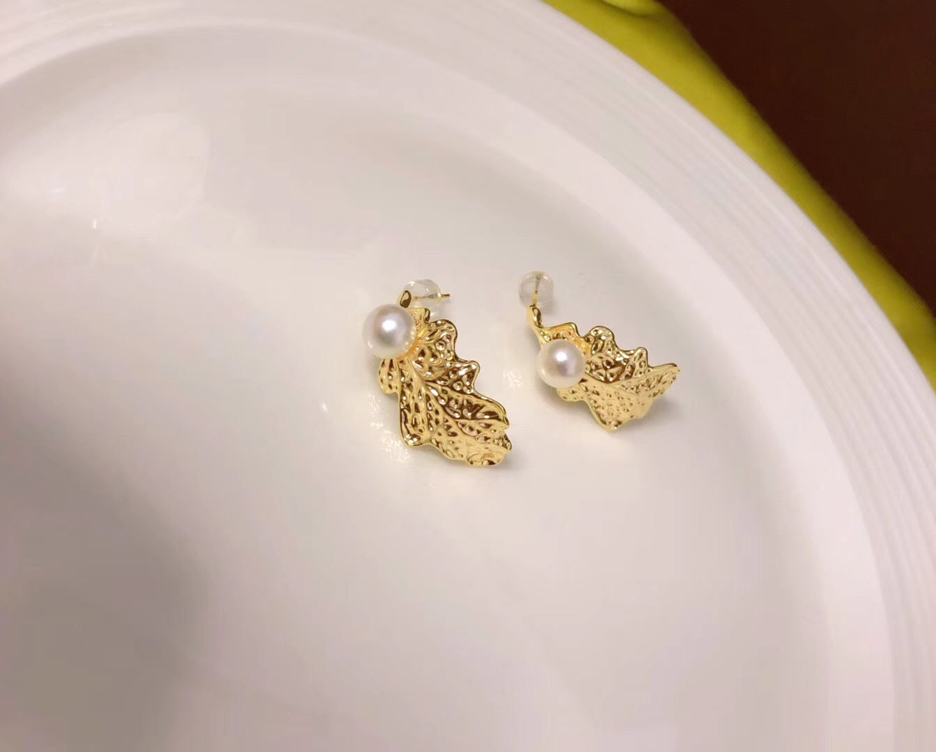 Oak Leaf Pearl Post Earrings