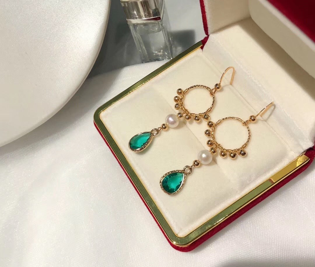 Green Teardrop Zirconia Drop Earrings