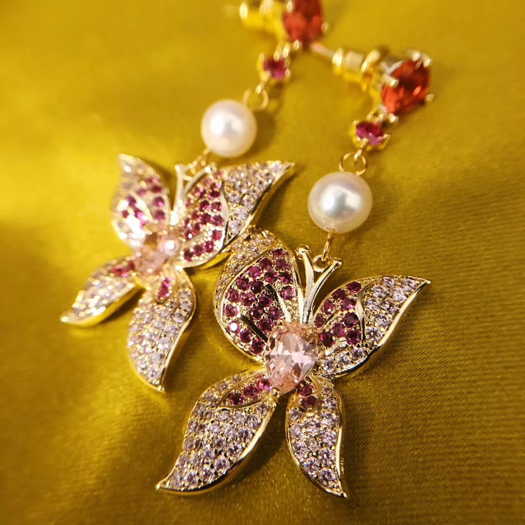 Lab-Created Red Ruby Butterfly Earrings