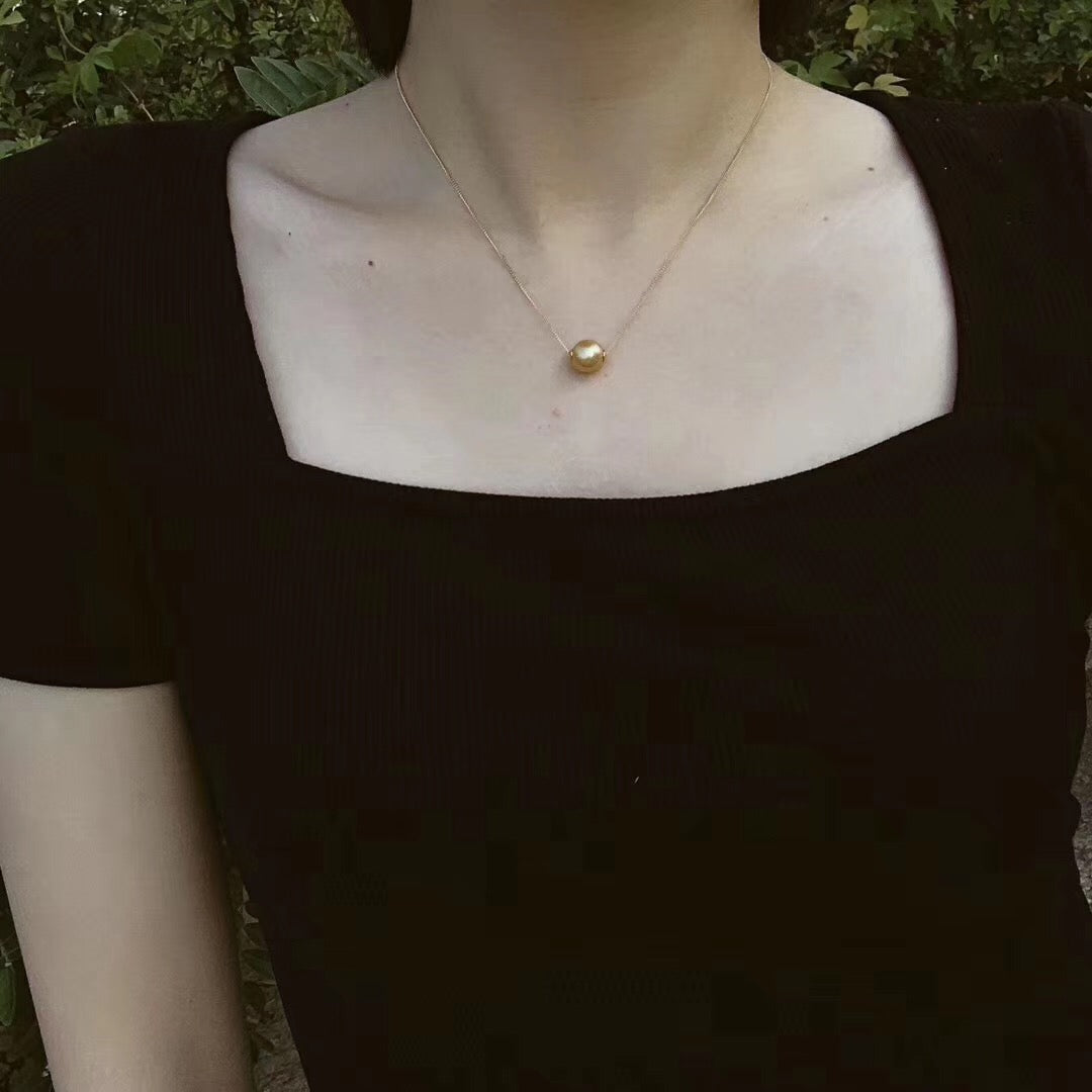 18K Gold 11-12mm South Sea Golden Pearl Necklace