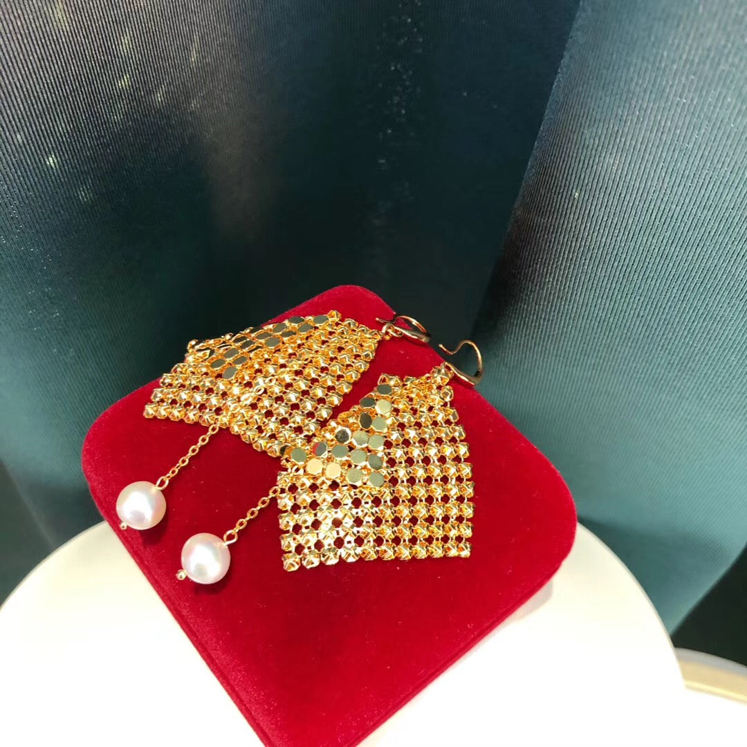 Golden Sequin Drop Earrings