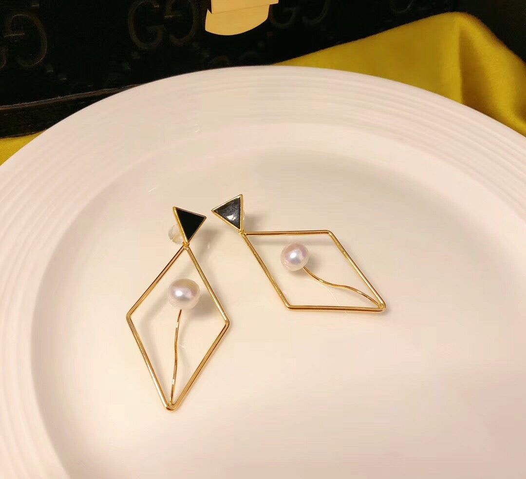 Diamond and Triangle Statement Drop Earrings