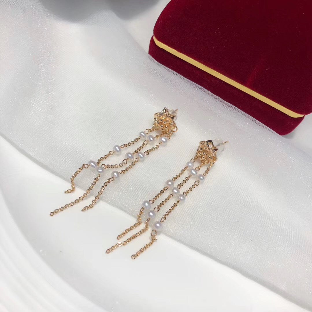 Bauhinia Flower Pearl Tassel Earrings