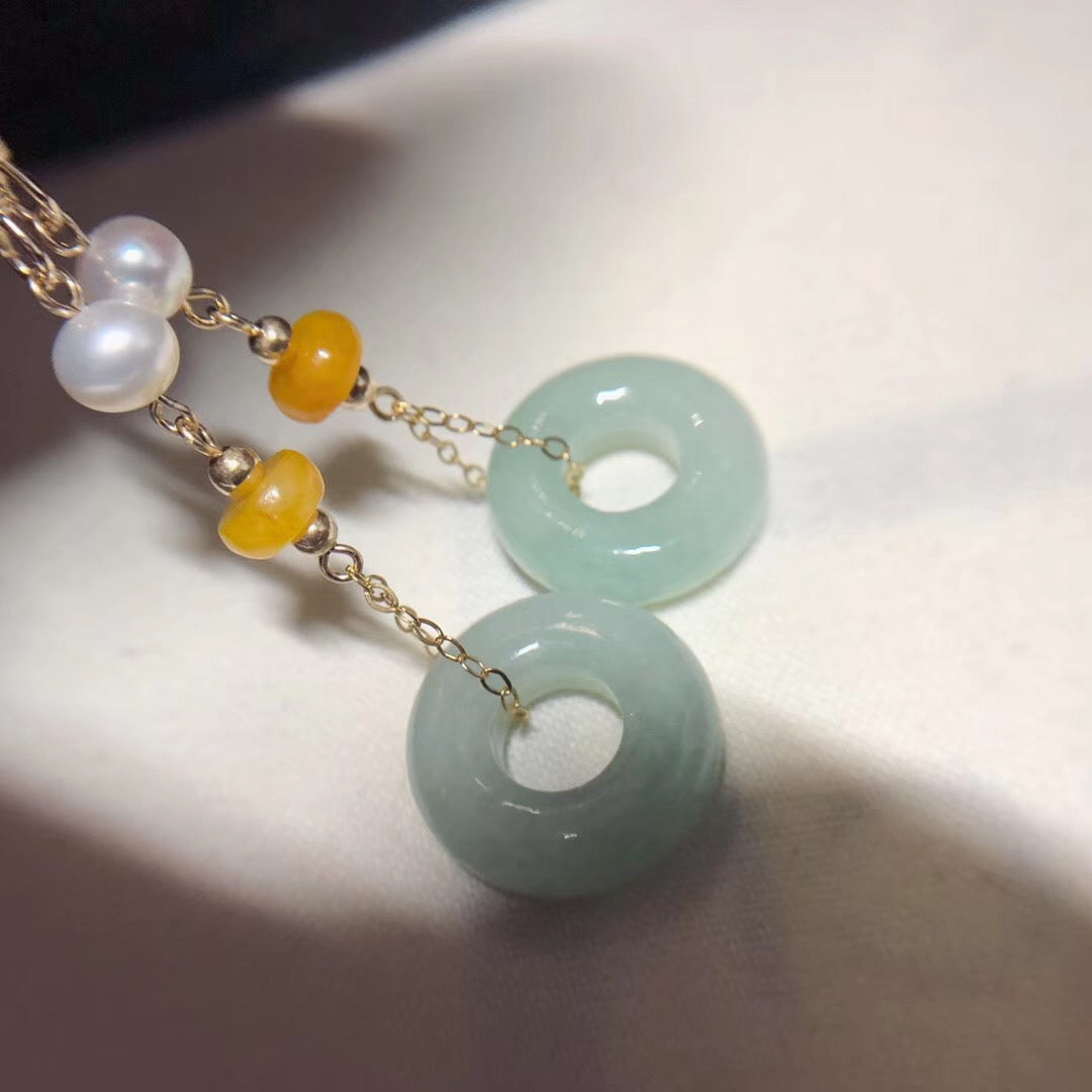 Lucky Jade and Pearl Pendant and Earrings Set