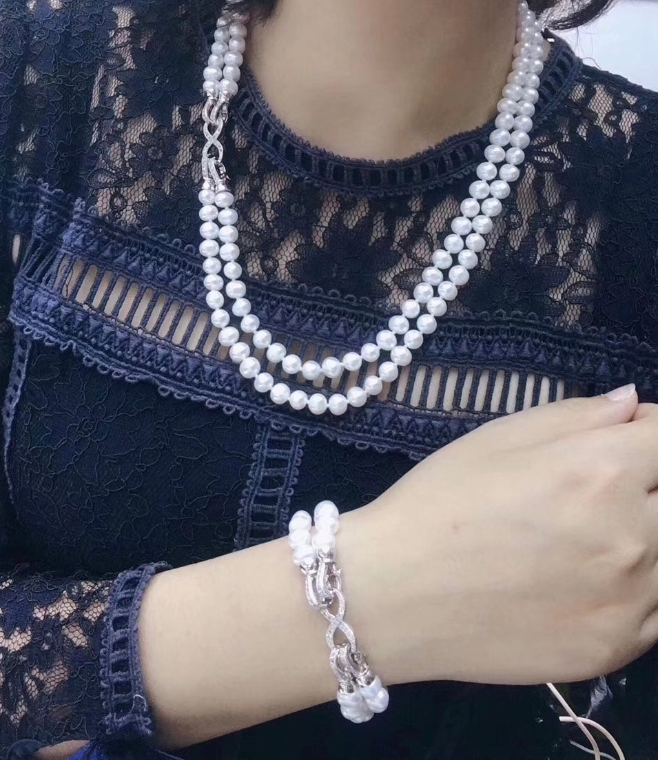 7–8mm Convertible Double-Strand Pearl Jewelry Set