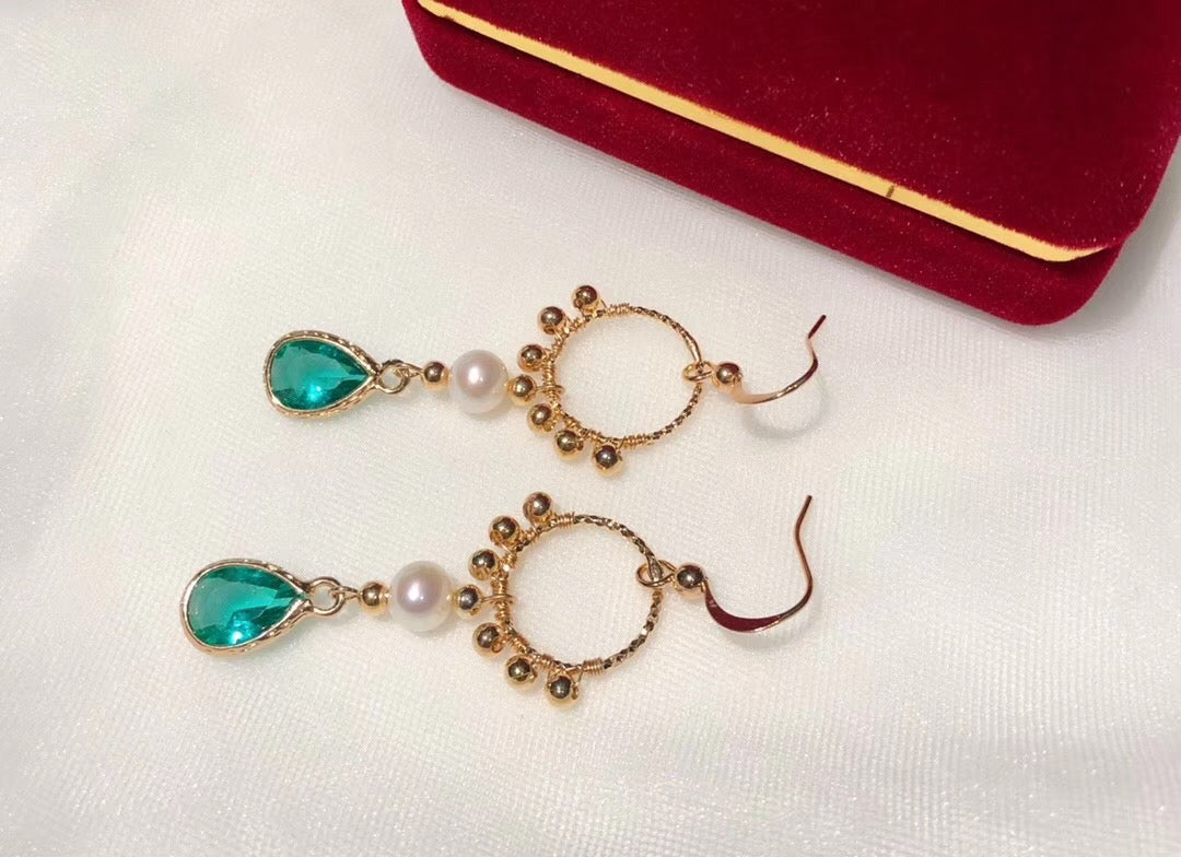 Green Teardrop Zirconia Drop Earrings