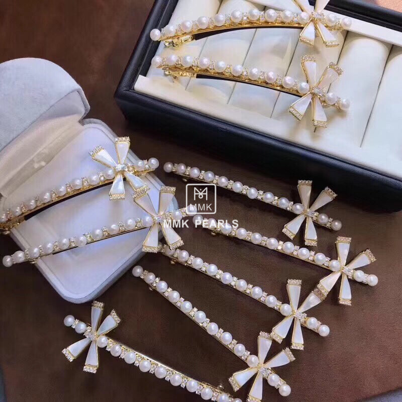 Handmade Authentic Pearl Hair Pin Barrette Design D