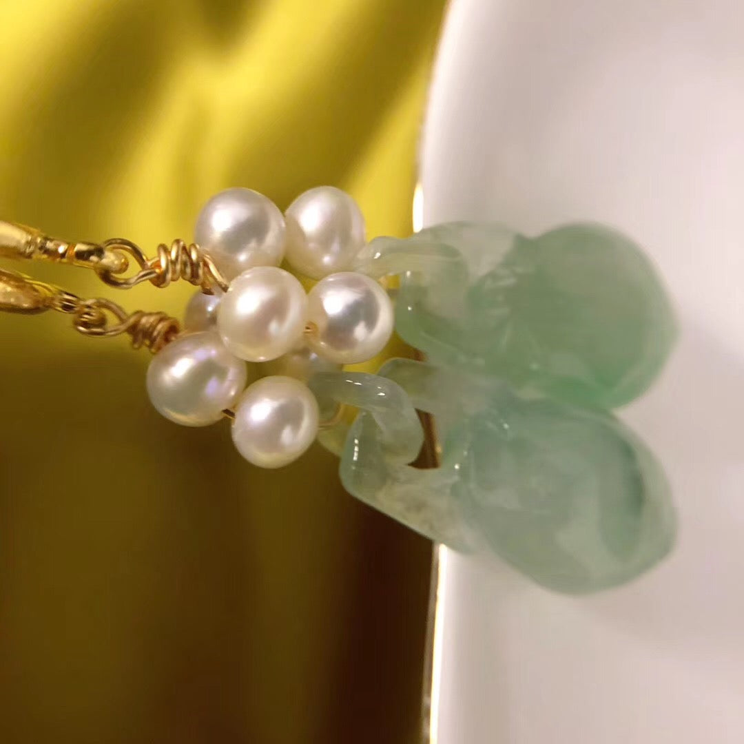 Jade and 4-Pearl French Hook Earrings