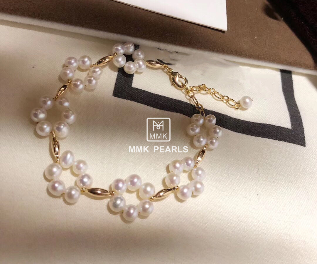 Plum Blossom White Pearl Choker Necklace Earrings Bracelet Matching Set