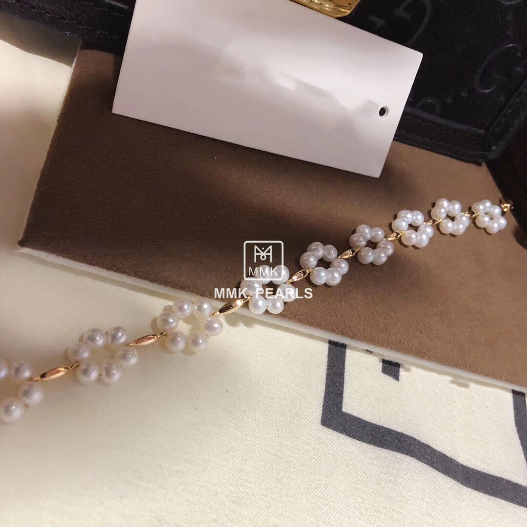 Plum Blossom White Pearl Earrings, Necklace, Bracelet Matching Set