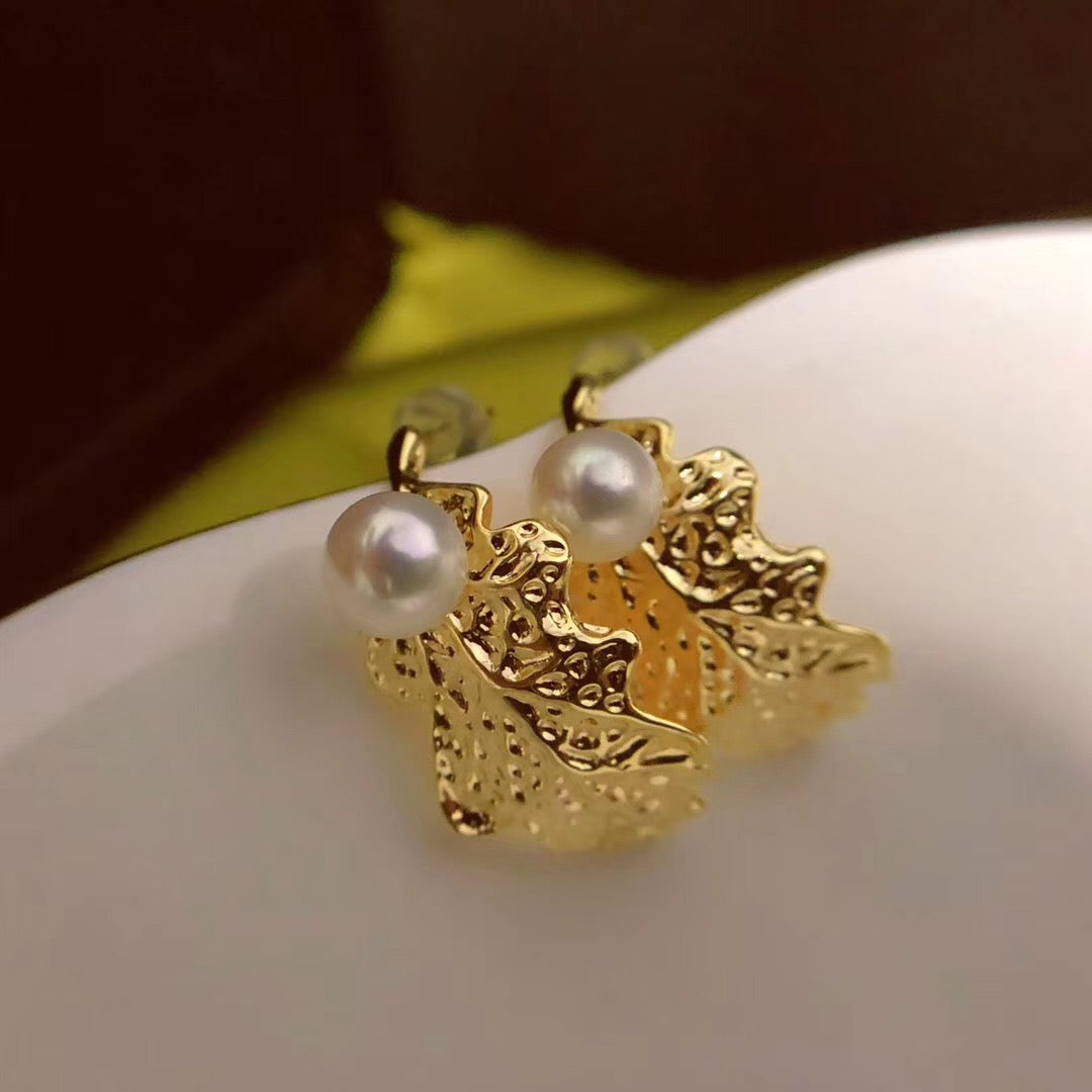 Oak Leaf Pearl Post Earrings