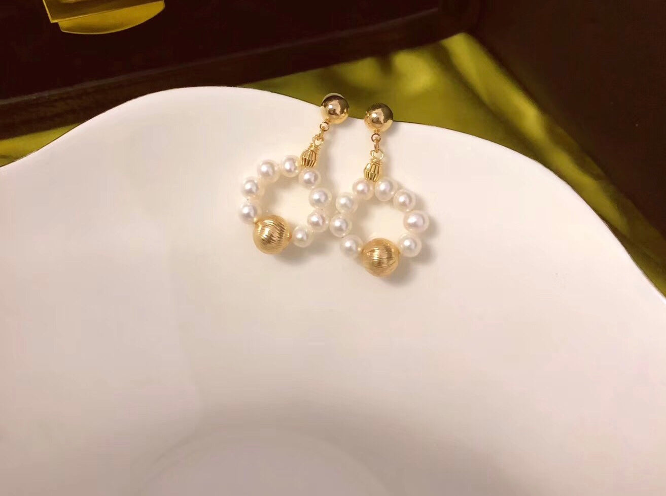 Front Hoop Pearl Post Earrings