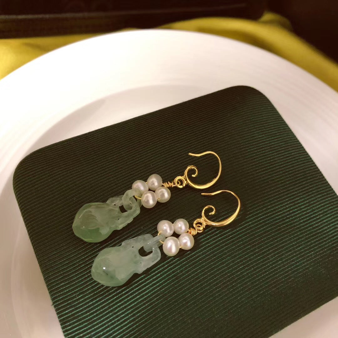 Jade and 4-Pearl French Hook Earrings