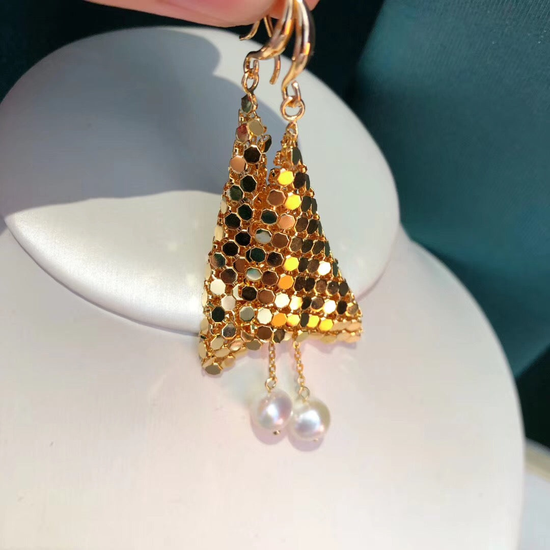 Golden Sequin Drop Earrings