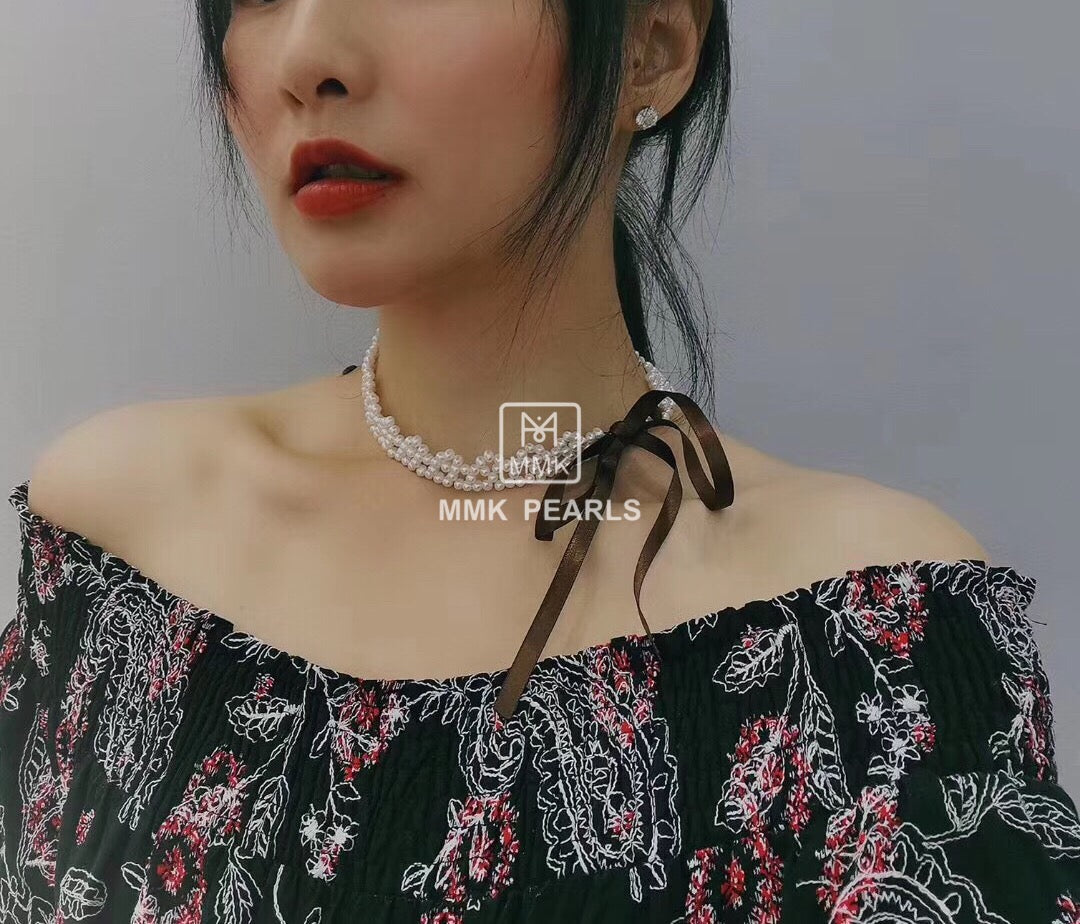 Handmade Authentic Pearl Soft Hair Band and Choker