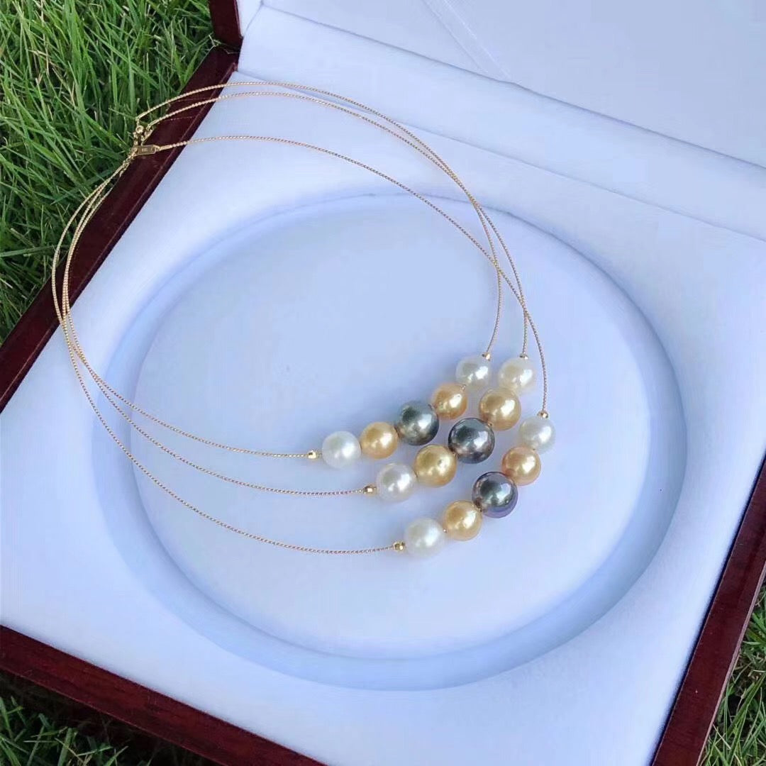 18K Gold Saltwater Pearl Hoop Necklace
