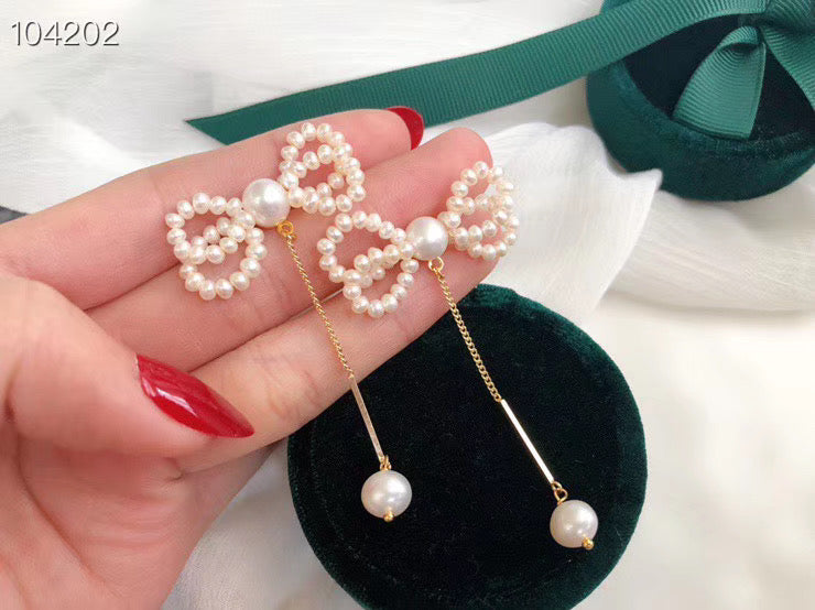 Handmade Bowtie Pearl Earrings