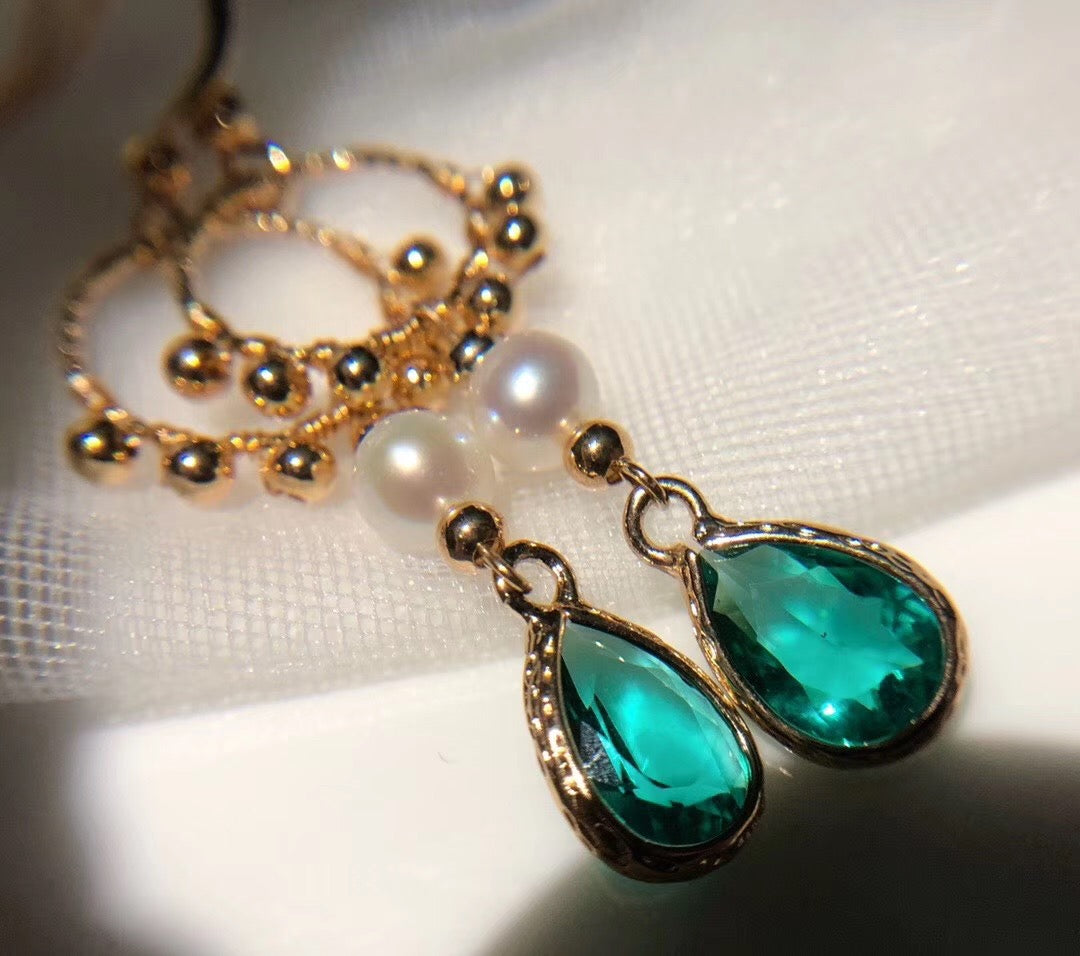 Green Teardrop Zirconia Drop Earrings