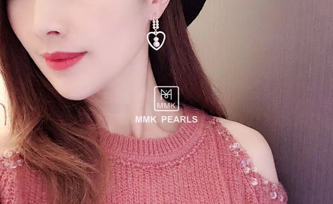 Double-Pearl Heart Shape Drop Earrings