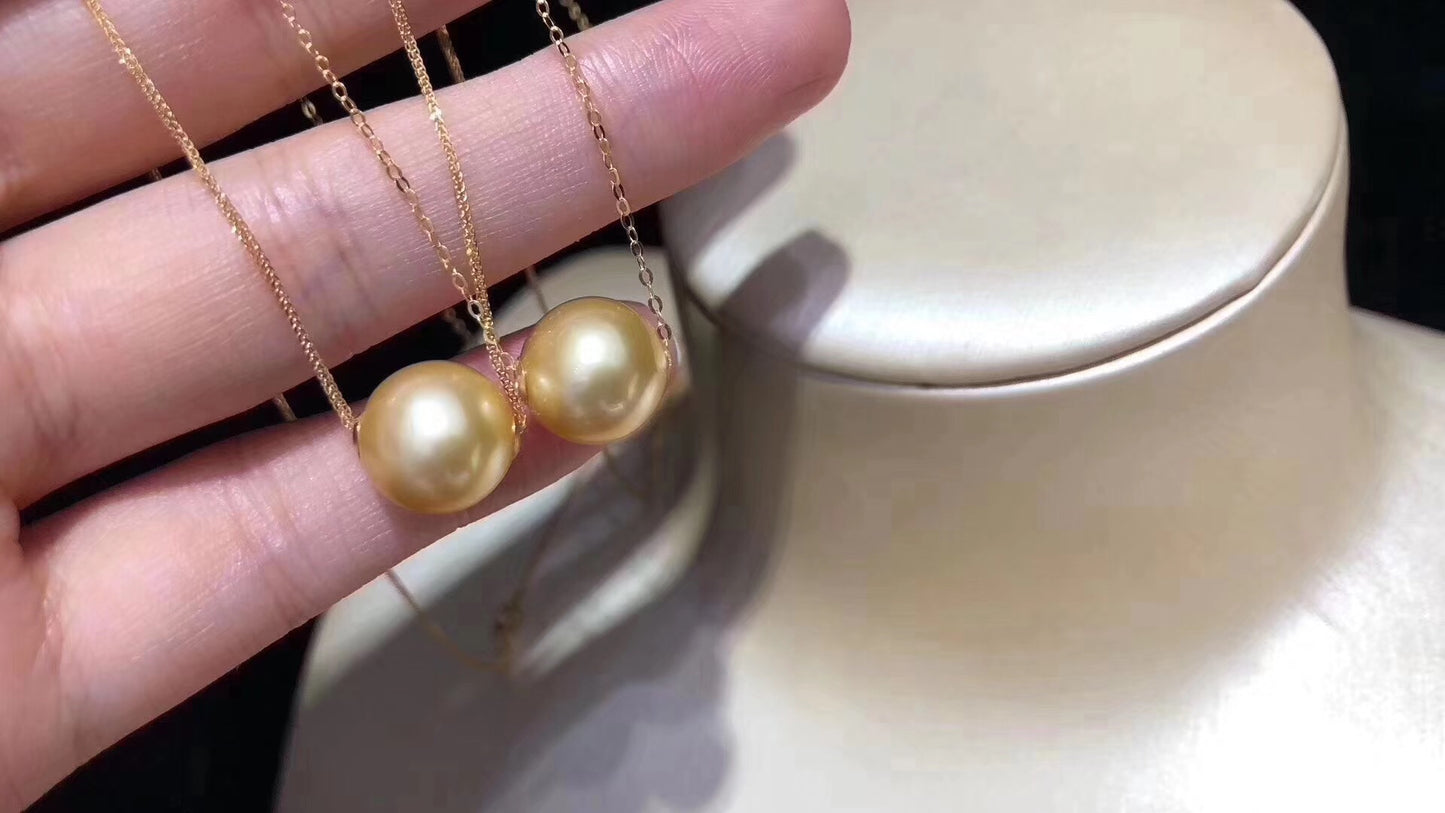 18K Gold 11-12mm South Sea Golden Pearl Necklace