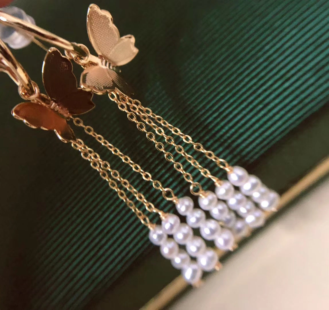Butterfly Tassel Pearl Earrings
