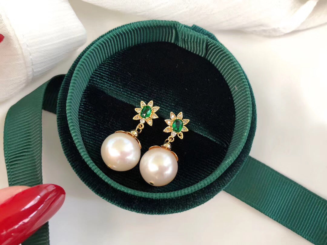 Lab-Created Emerald Gemstone Studs Drop Earrings