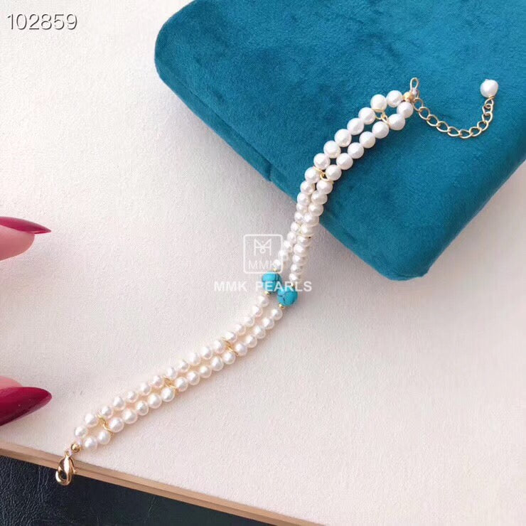 MMK Double Strand Pearl And Italian Turquoise Bracelet
