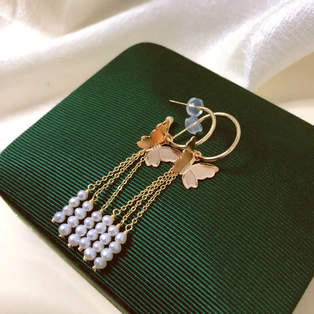 Butterfly Tassel Pearl Earrings