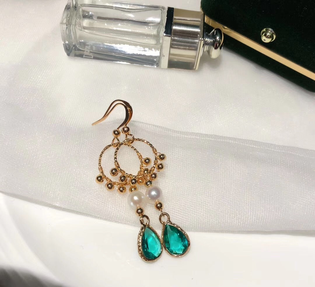 Green Teardrop Zirconia Drop Earrings